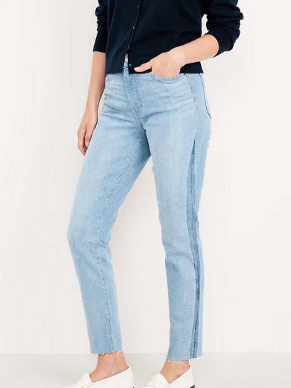 Old Navy Ankle Jeans Women 6TALL High-Waisted OG Straight Light Cut-Off Raw Hem